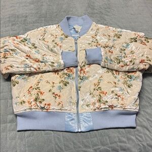 NWT Urban Outfitters Floral Bomber Jacket, Velvet, Quilted, Warm, Cream, Size M
